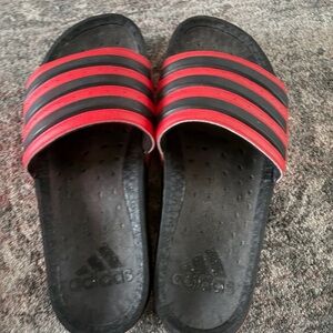 Adidas Black and Red Striped Slides